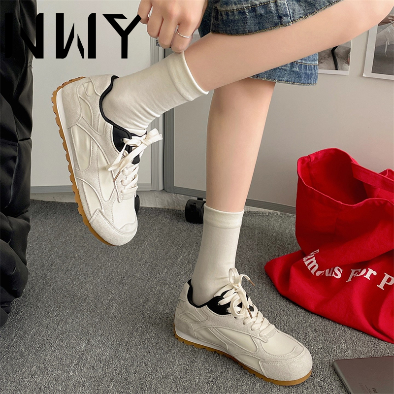 白色复古百搭平底内增高德训鞋女2025新款夏季轻便休闲阿甘运动鞋