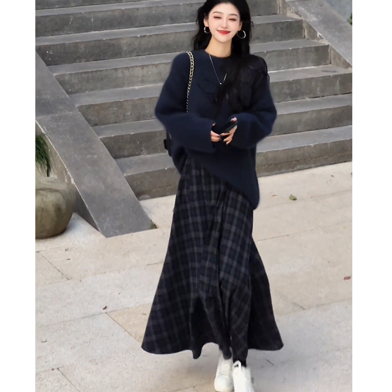 【现货旗舰正品】秋冬气质穿搭一整套盐系慵懒高级感毛衣半身裙套装