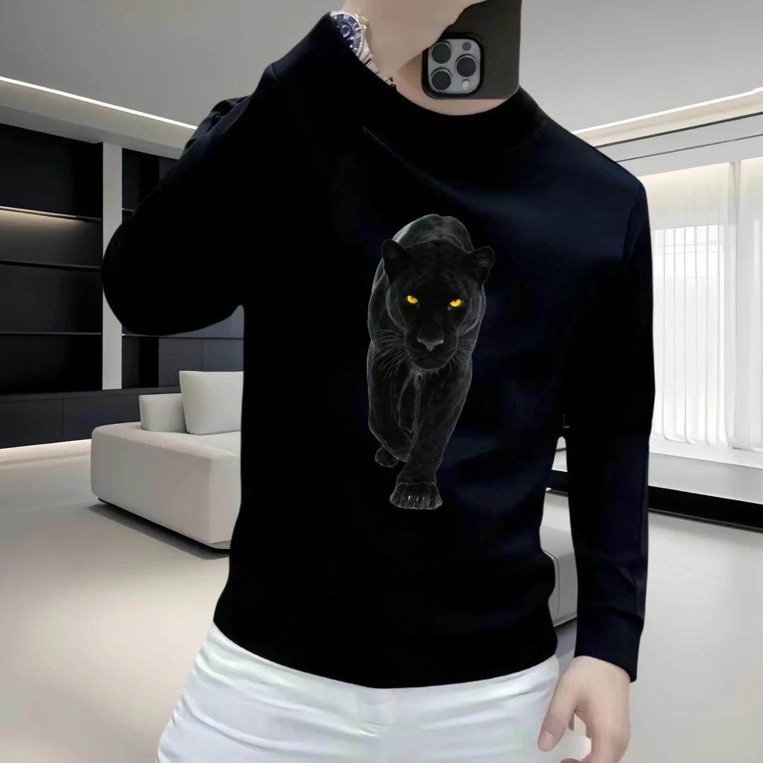 秋冬新款潮牌时尚印花长袖上衣男士韩版修身圆领套头打底重磅卫衣