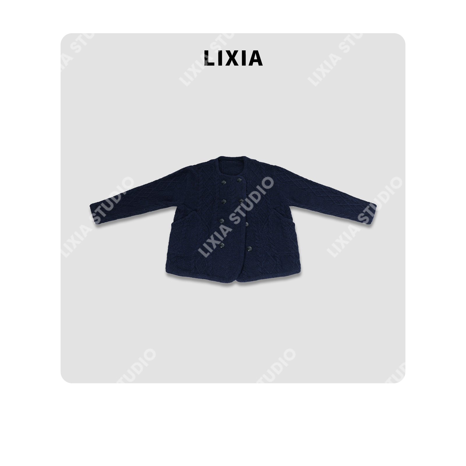 LIXIA【谧蓝织章】18支5针纯羊毛双排扣复古轻奢针织毛衣-D10656