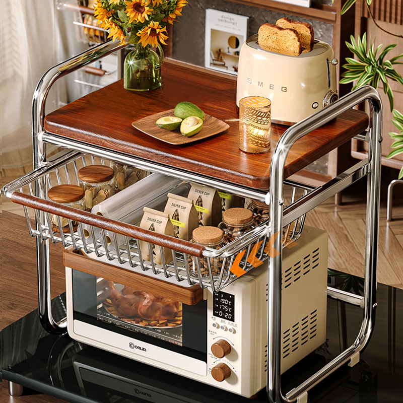 中古风微波炉置物架厨房台面烤箱支架储物架多功能台面电饭煲锅架