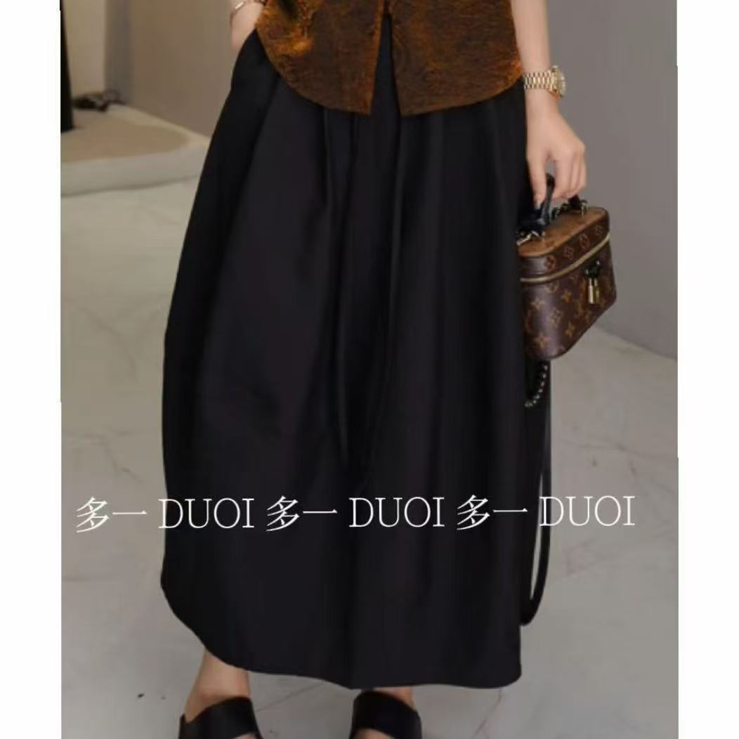 多一“漫境”2025秋季后裙开叉半松紧半身裙抽绳压褶拼接花苞裙