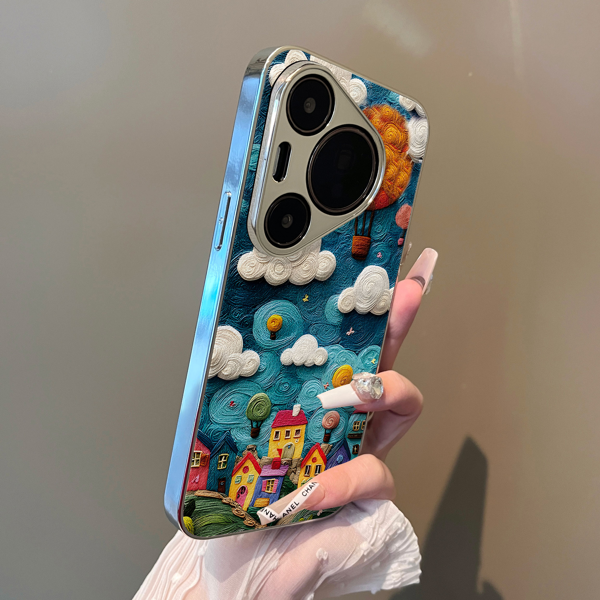 油画热气球适用华为pura80手机壳实用数码配件女小众全包防摔高级