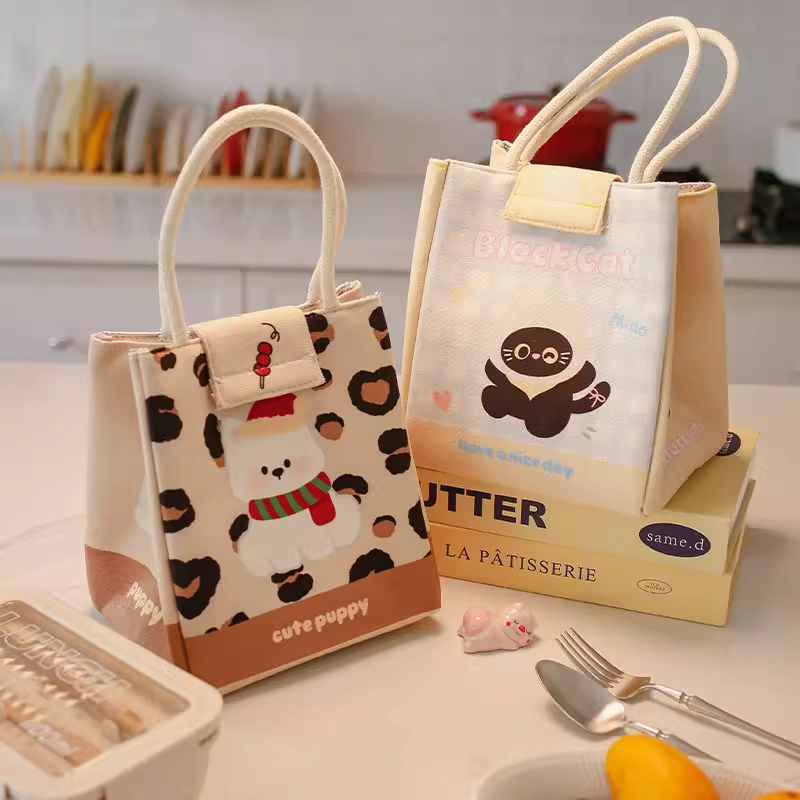 手提可爱动物上班族餐包便当加厚大容量饭盒学生铝箔带饭便携保温