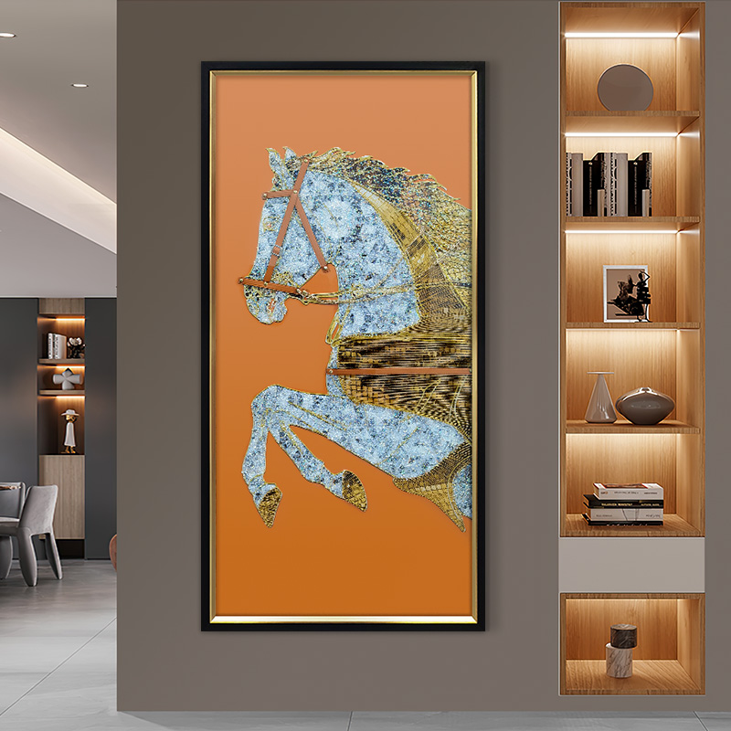 高端立体实物装饰画 金帝丝编制工艺 环保边框 玄关走廊画马80160