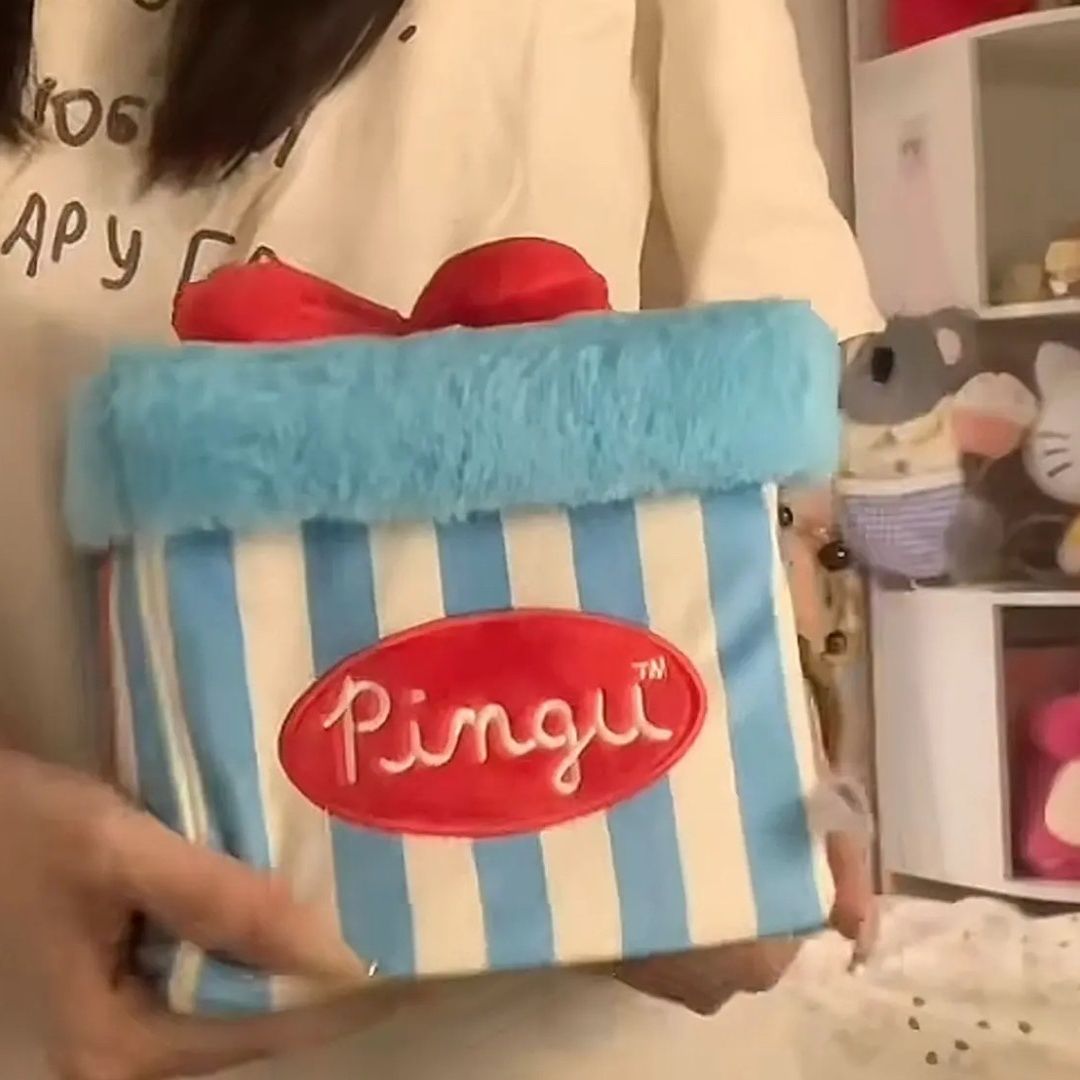 pingu企鹅玩偶礼物盒子挂件毛绒公仔生日盒