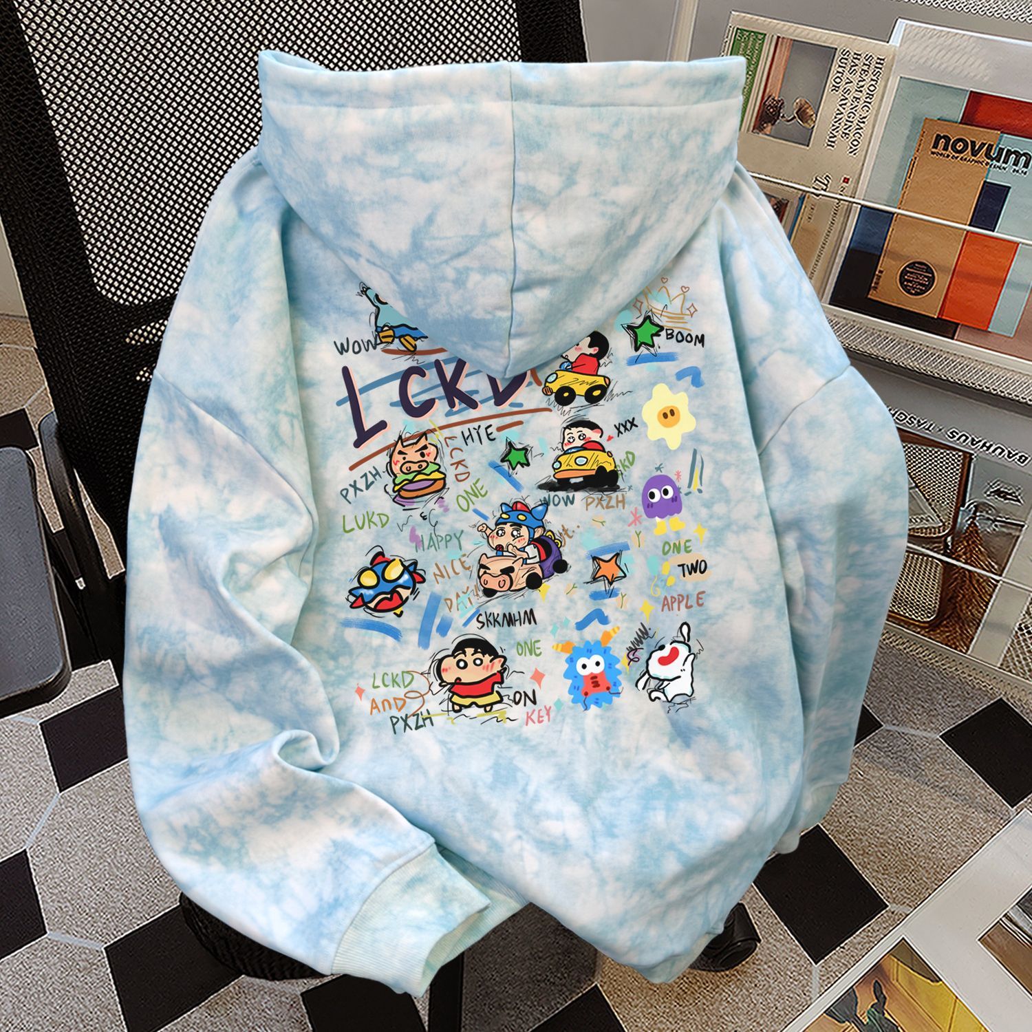 美式简约设计小众扎染连帽卫衣男女秋冬季加绒加厚宽松显瘦上衣潮