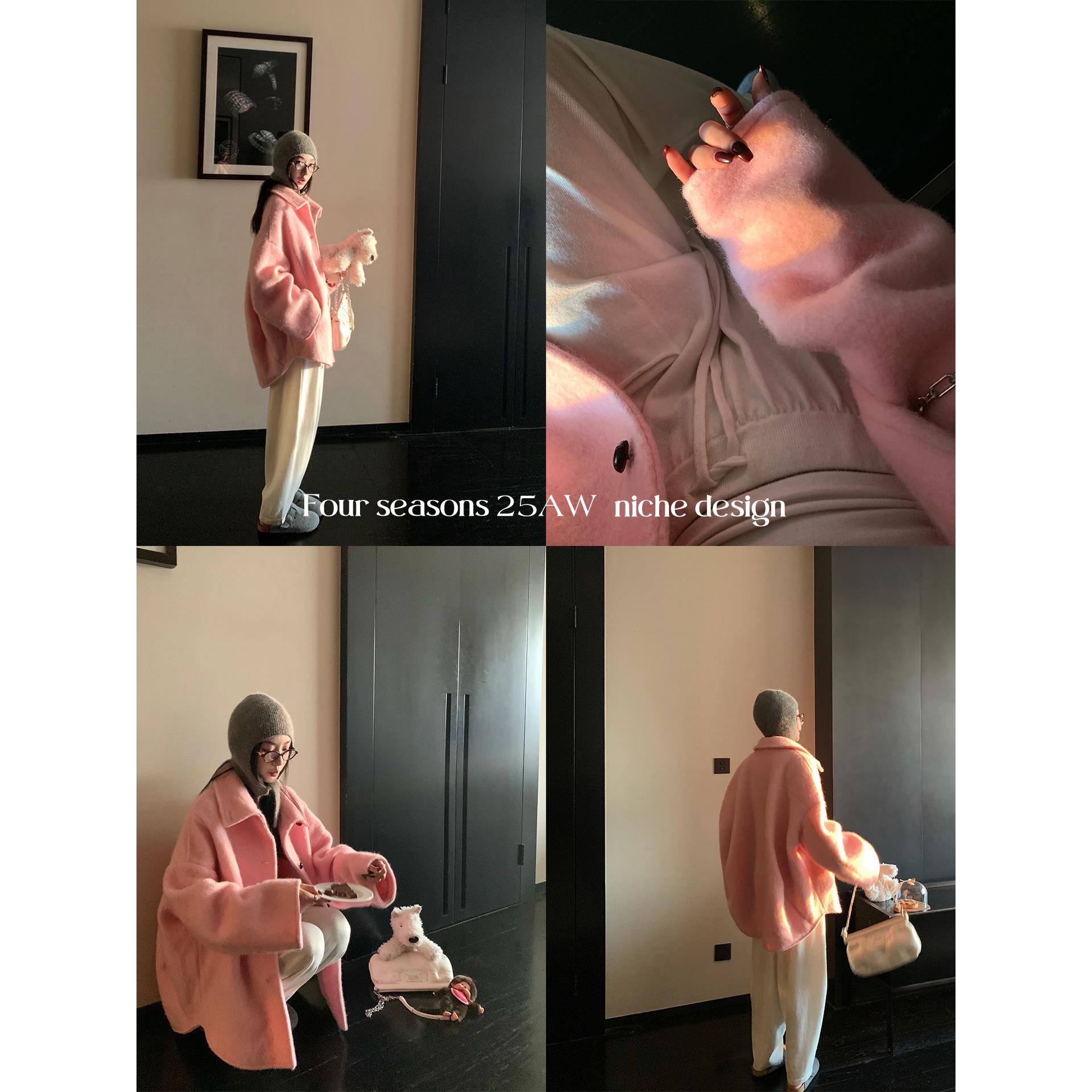 区区欧阳【暖暖嘟 8G慵懒生】羊毛龟背编织扣阔版毛呢大衣外套冬