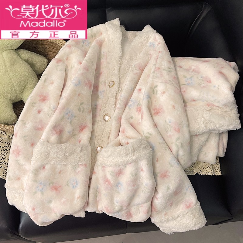 莫代尔【Lucky优选】睡衣女秋冬季珊瑚绒ins风甜美家居服新款可外