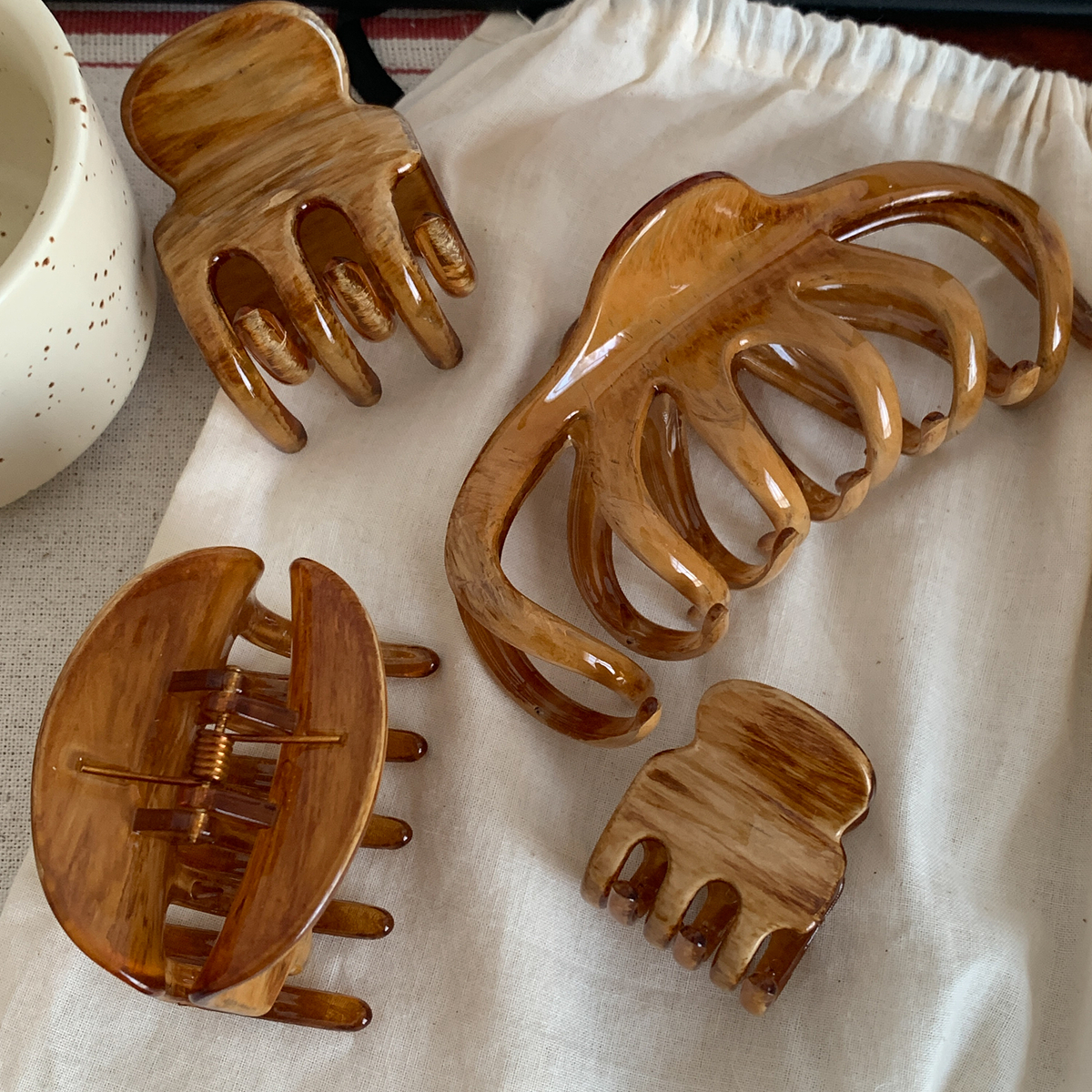 ins博主同款油画木纹抓夹复古法式发抓盘发夹子高级感鲨鱼夹发饰