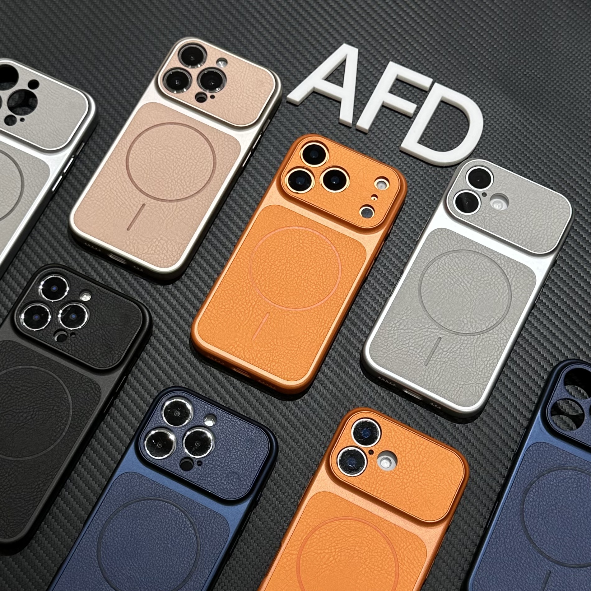 奥菲顿新款皮纹磁吸壳适用苹果17promax手机壳iPhone16/15/14潮13