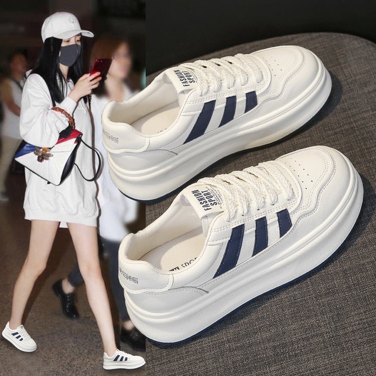 新百伦女款2025新款时尚百搭学生厚底小白鞋女休闲防滑皮面运动鞋