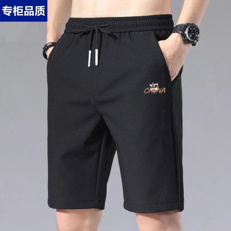  冰丝短裤男士夏季新款速干透气薄款中裤印花宽松弹力五分裤子