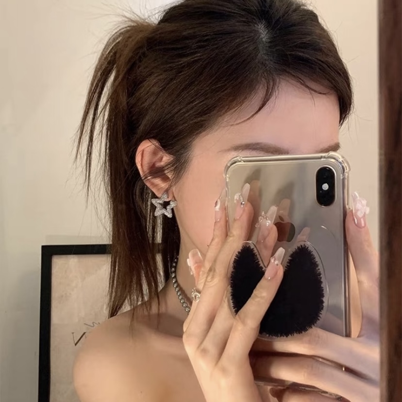 铜合金耳饰 H173超闪水钻星星耳环新款无耳洞蚊香盘耳夹小众设计