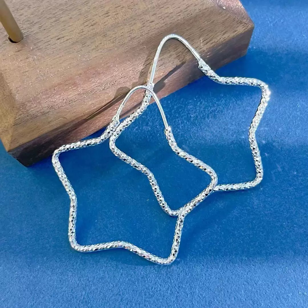 足银耳饰 足银碎冰冰五角星耳环