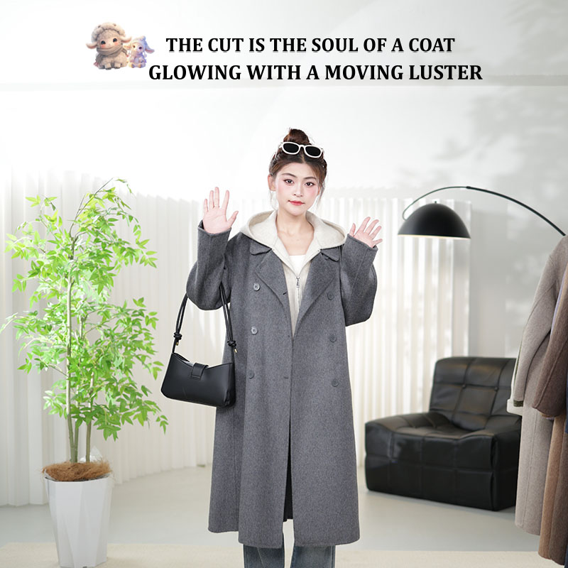 伊迪卡羊毛大衣韩系百搭中长款大衣女士秋冬款小个子双面毛呢外套