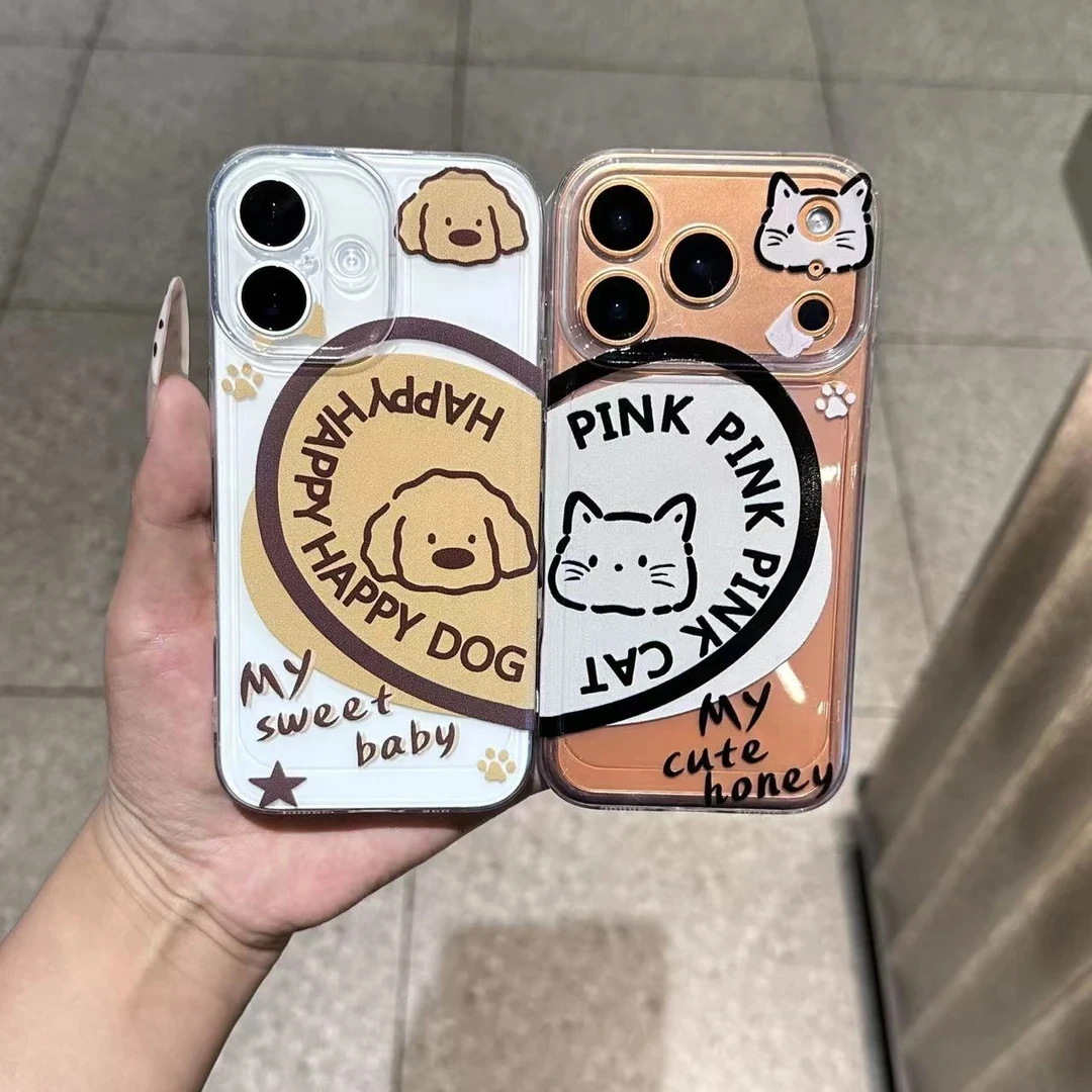 兰知春序可爱爱心猫狗情侣适用17Promax手机壳IP16卡通15透明