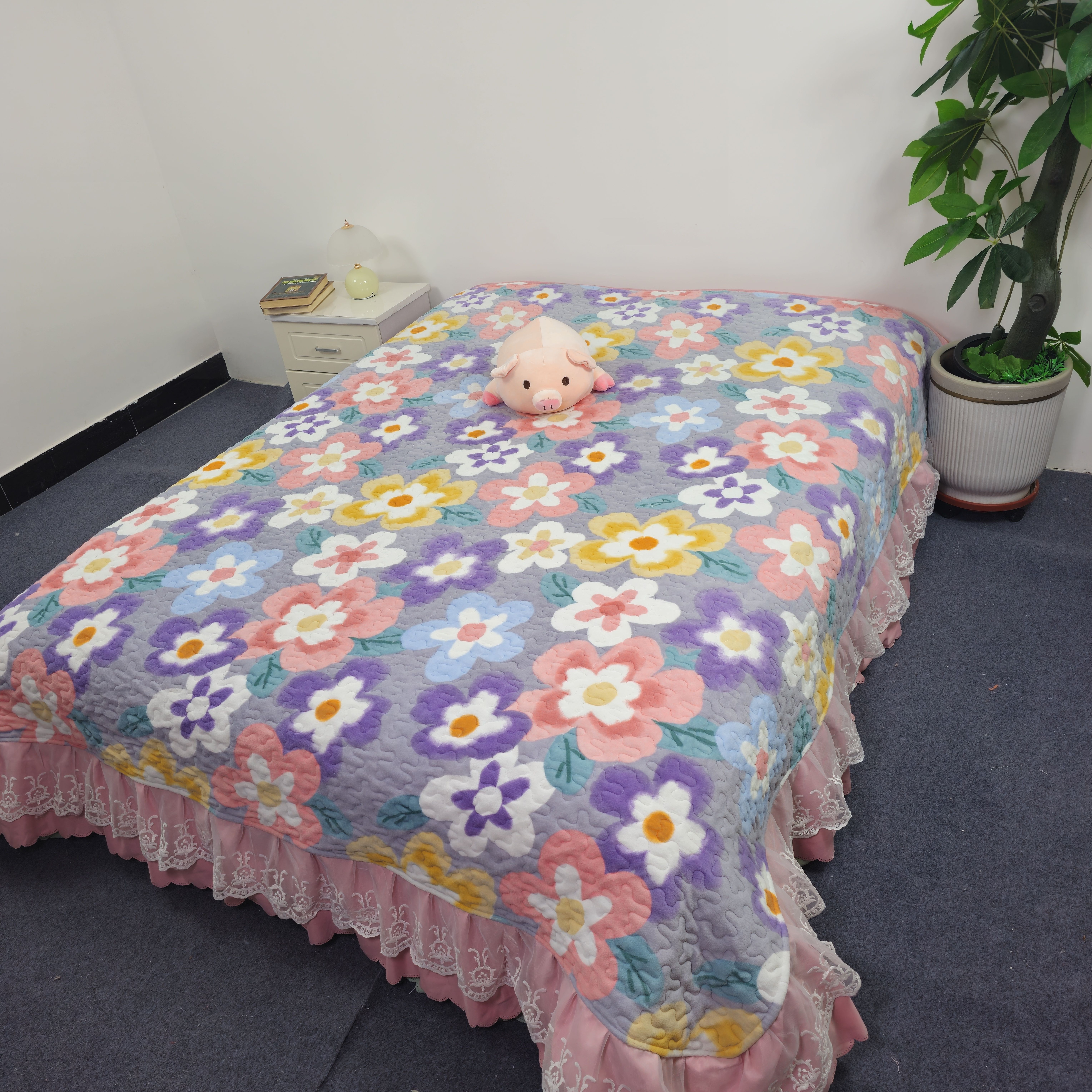 牛奶绒床裙款加厚牛奶绒床盖四件套花边三件套床上单件床单床裙