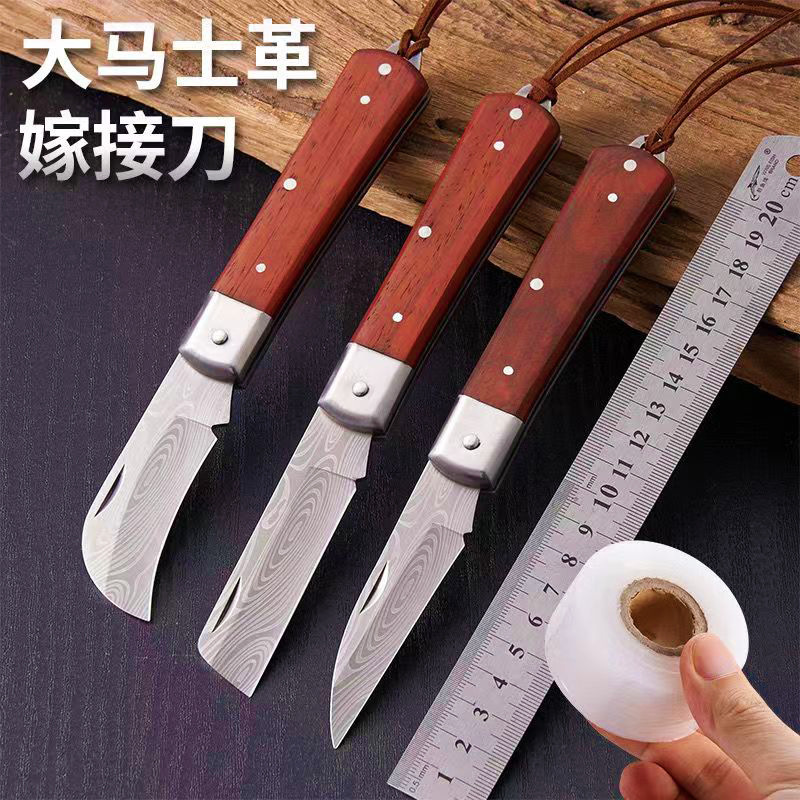 大马士革纹嫁接刀锋钢折叠高级进口特级果蔬专业专用苗木接树月季
