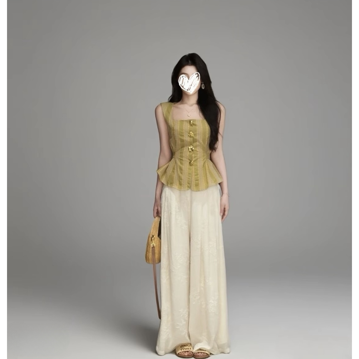 绝美巨好看套装老钱风纯欲气质时尚无袖背心上衣休闲阔腿裤两件套