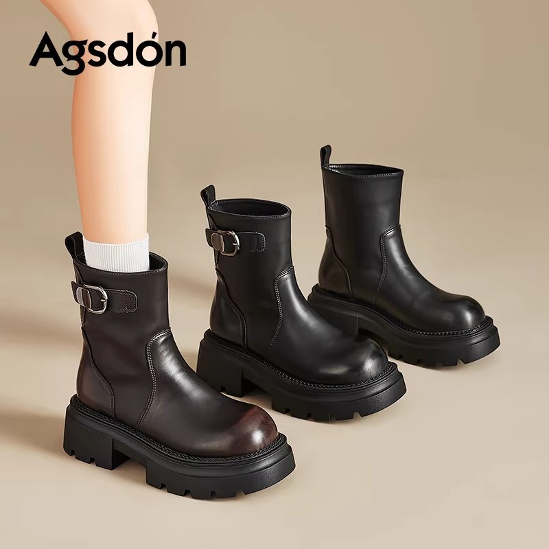 奥古狮登厚底马丁靴女款2025新款秋季超火小短靴英伦风西部靴H