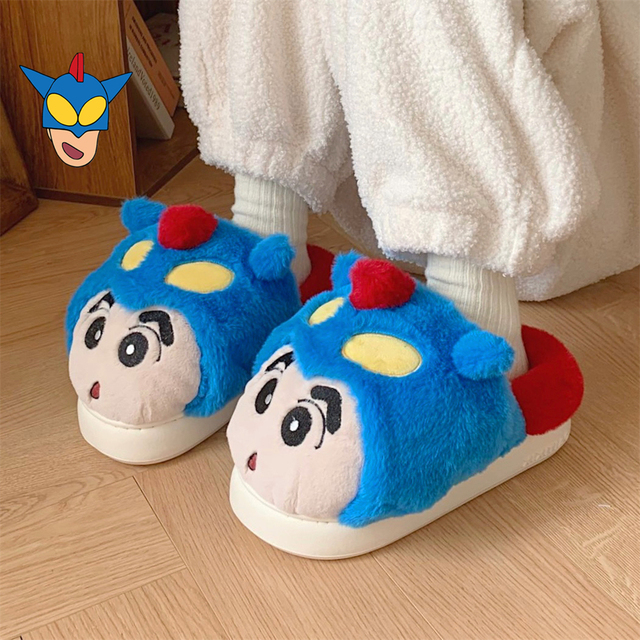情侣家居室内防滑保暖包跟外穿毛绒鞋可爱蜡笔小新冬季棉拖鞋男女