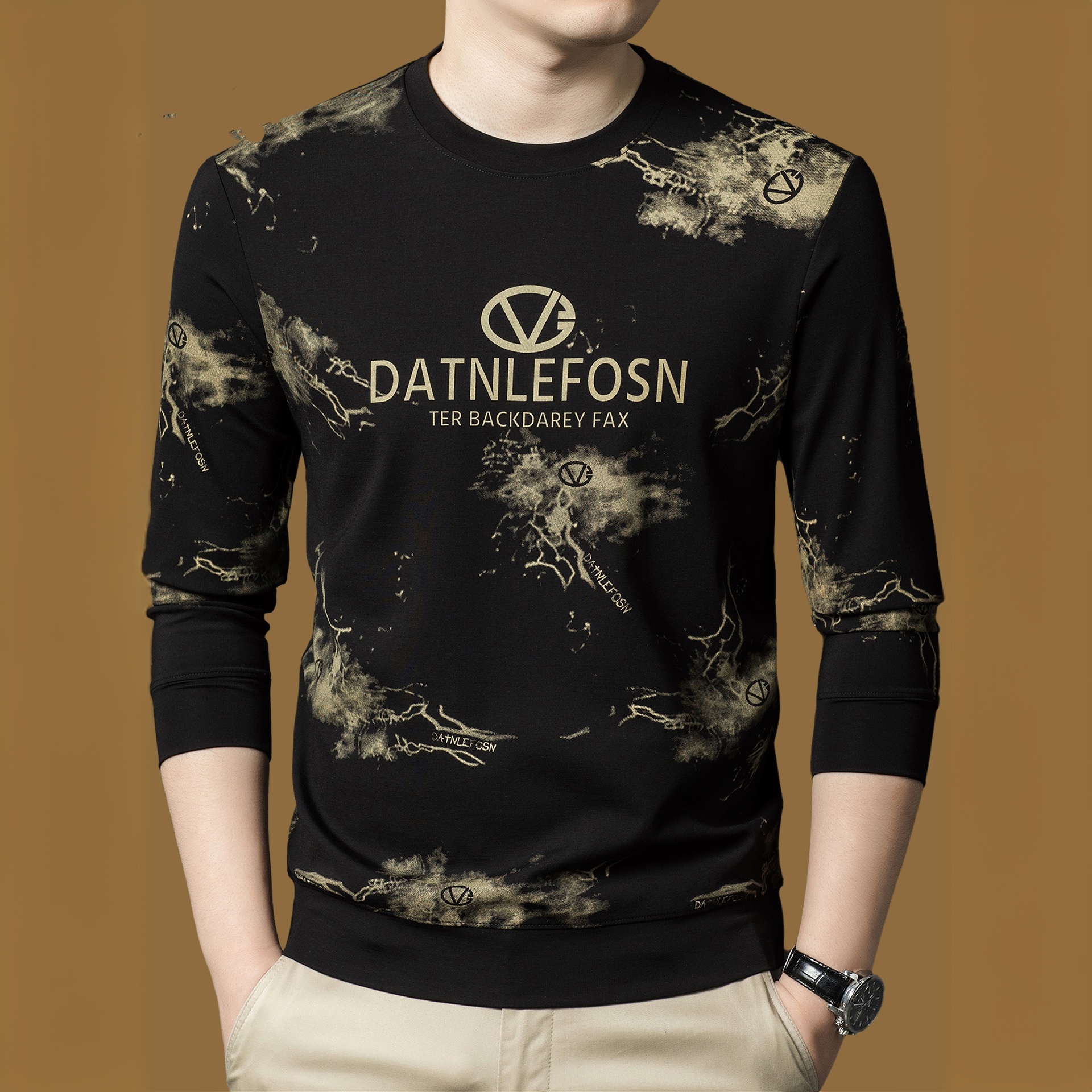 奥美普西比长袖卫衣男春秋印花圆领潮流百搭宽松时尚休闲舒适卫衣