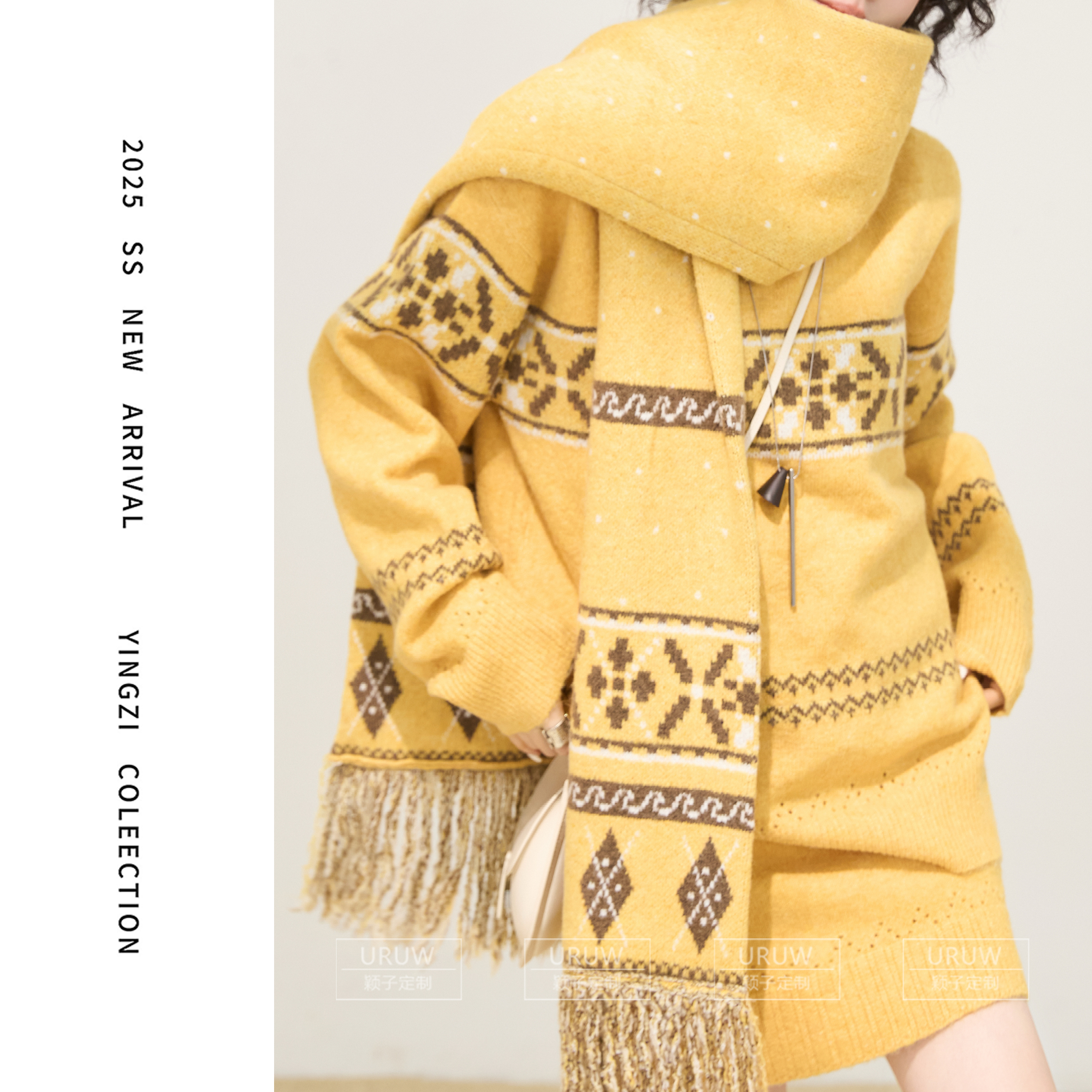 【颖子定制】秋冬复古氛围感流苏围巾女休闲百搭保暖围巾  9950