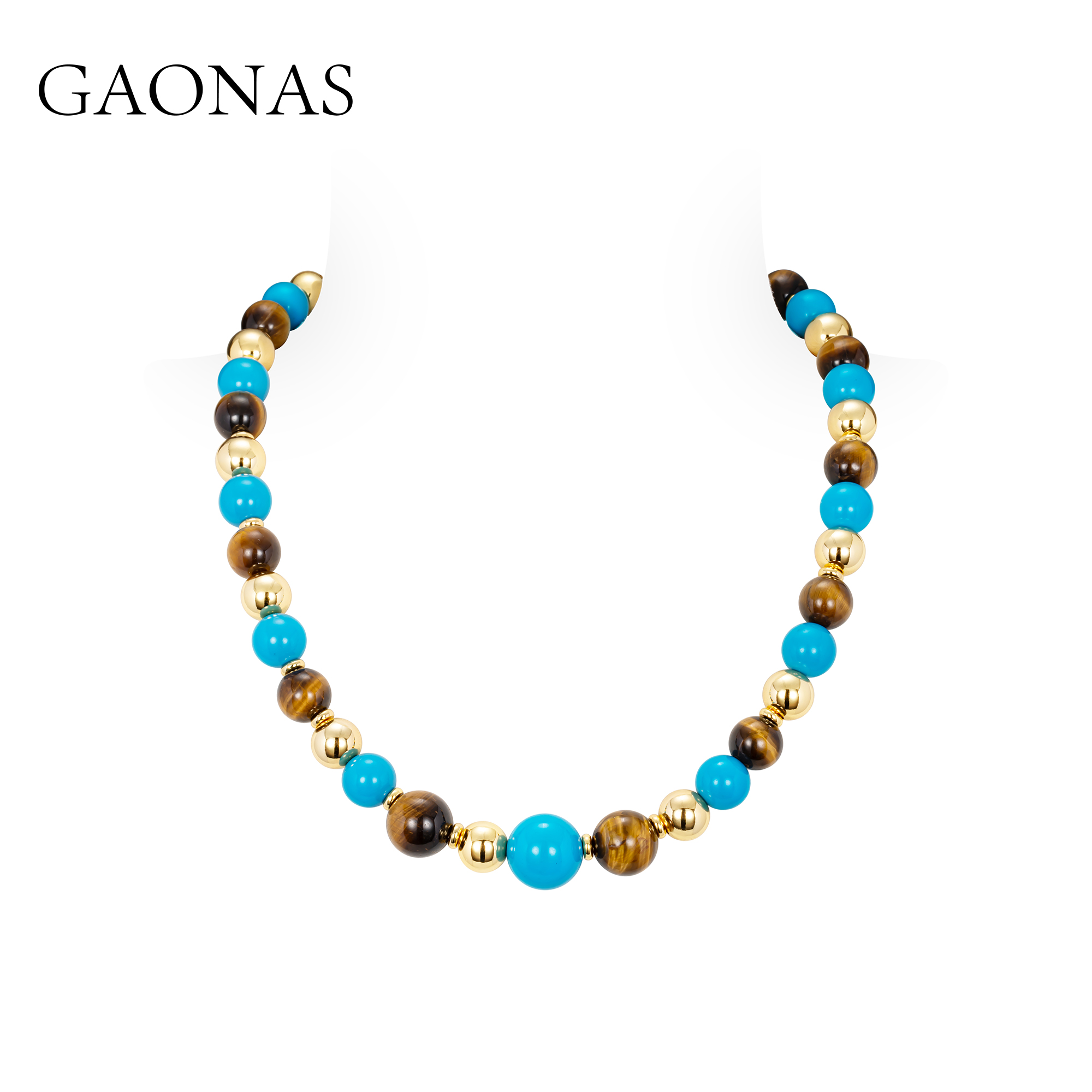 GAONAS时尚度假风贵气12mm金色珠项链11616XGO