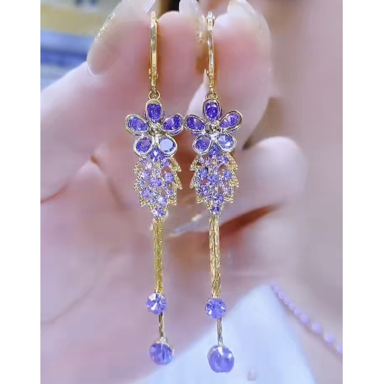 铜合金耳饰 新款轻奢【紫气东来】优雅气质百搭花朵树叶耳环0362