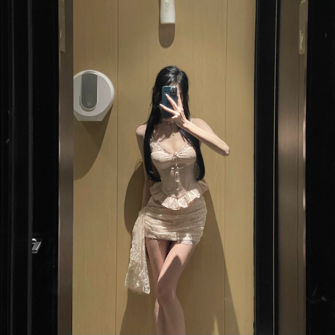 【致命陷阱】夏季新款纯欲感绑带吊带背心女荷叶边包臀辣妹裙套装