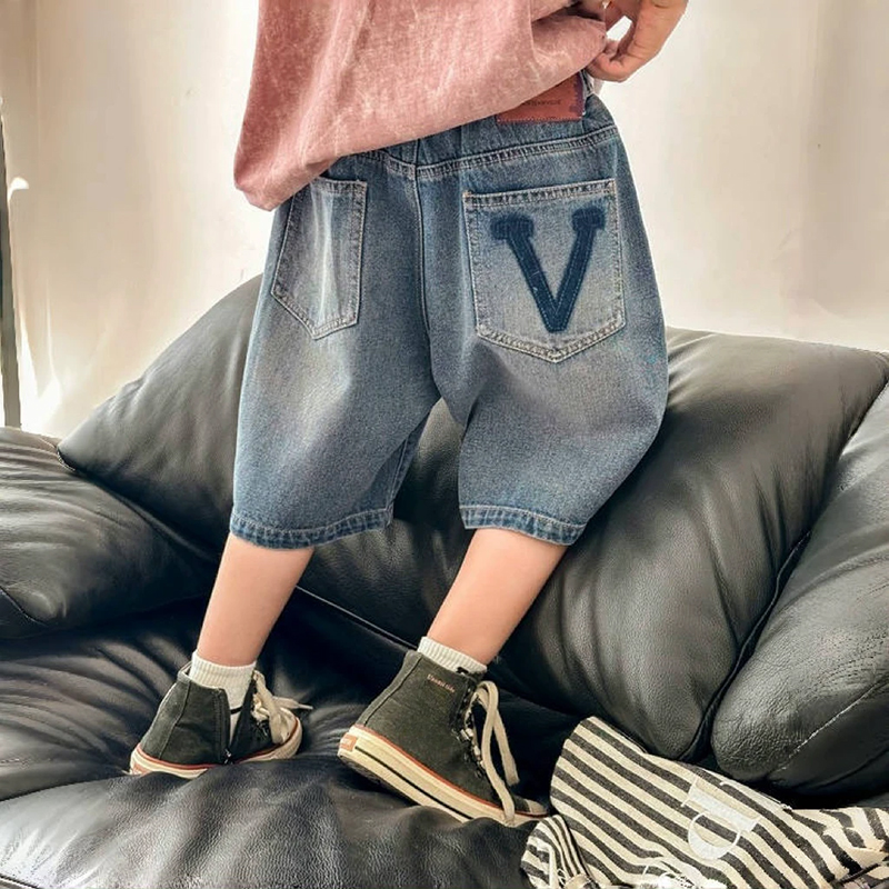 【贝尔熊】儿童牛仔短裤夏装薄款中大童韩版五分裤男童直筒中裤时尚