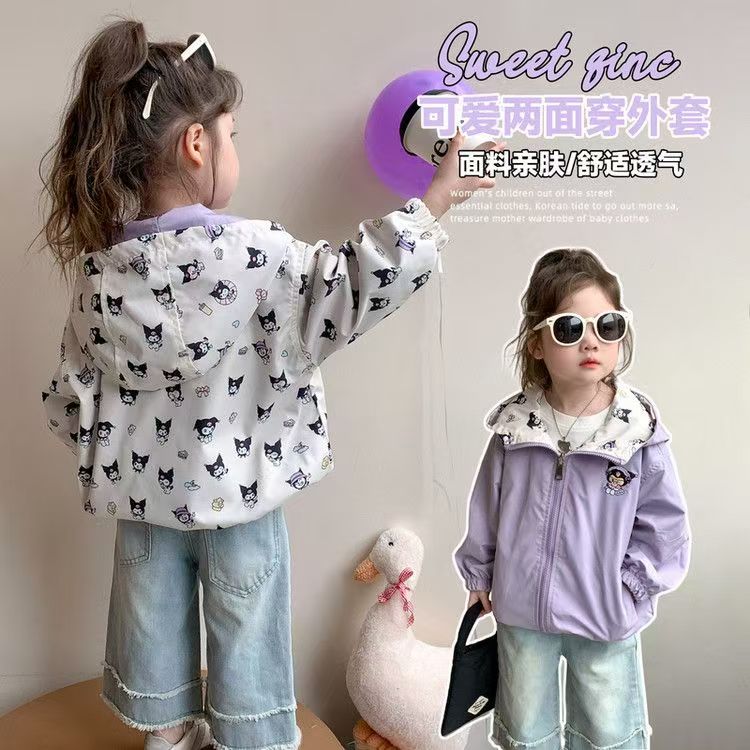 女童外套2025春秋新款卡通休闲冲锋衣两面穿风衣儿童女宝上衣