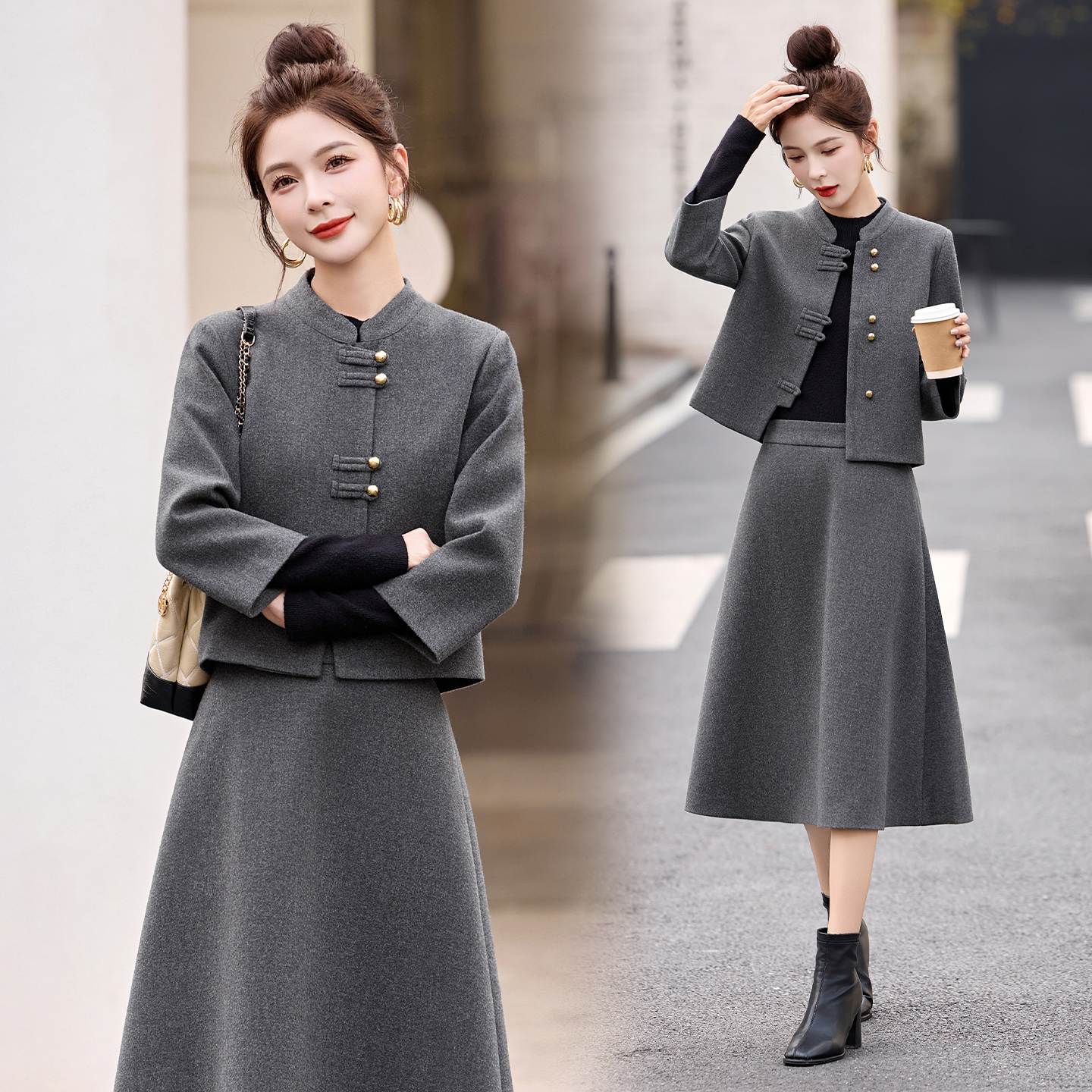 新中式中国风时尚两件套装2025春秋半身裙时尚小香风长袖女装气质