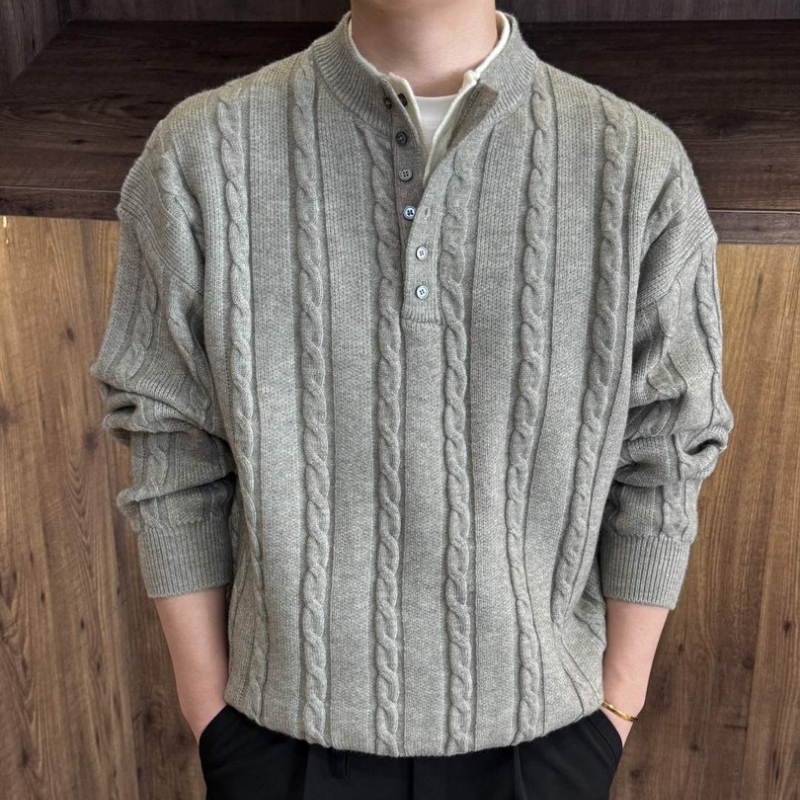 2025秋冬新贵轻奢风松弛感老钱风亨利领假两件毛衣肌理休闲针织衫