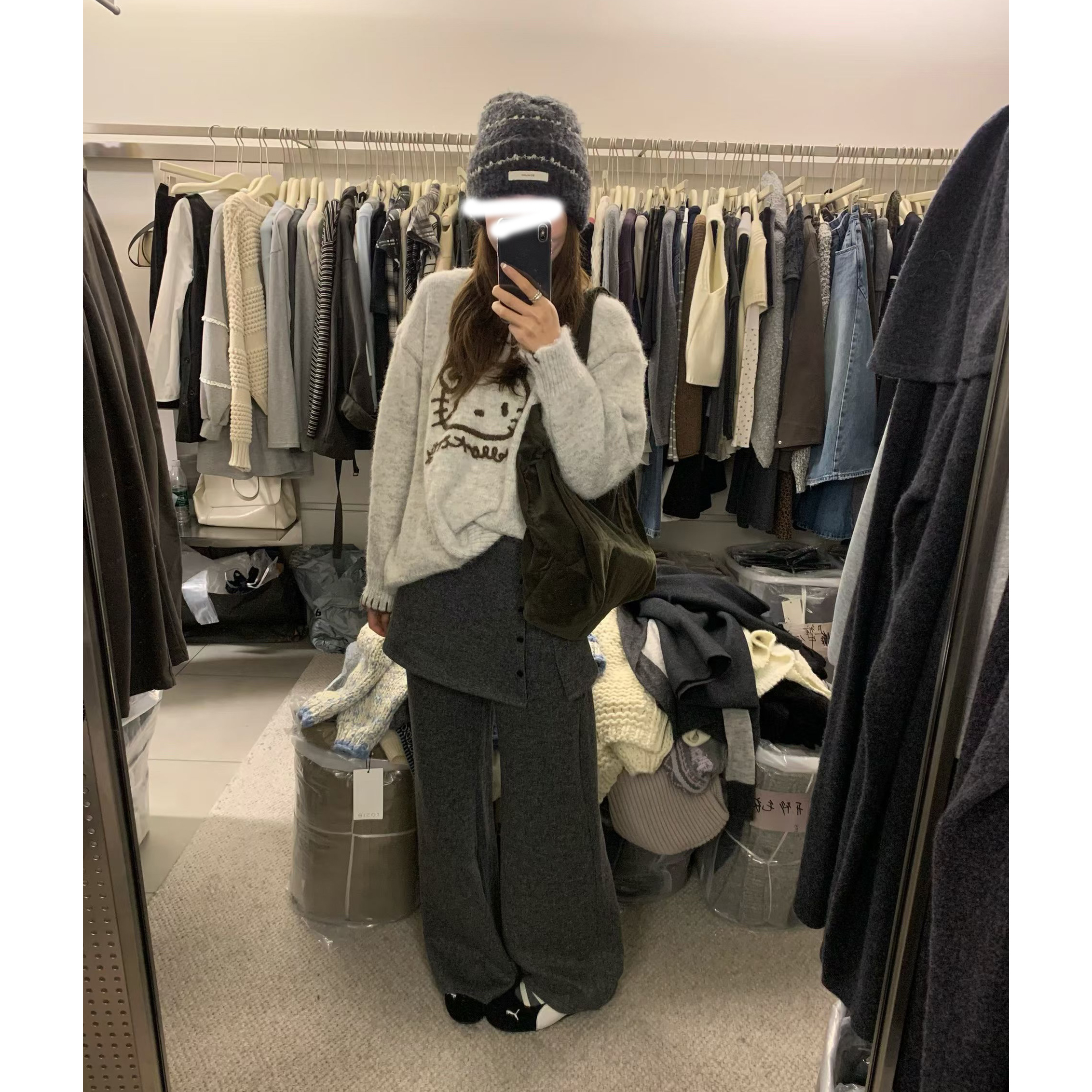 光彩凝聚 韩国东大门保暖可爱kitty刺绣毛衣圆领针织衫毛衣女秋冬