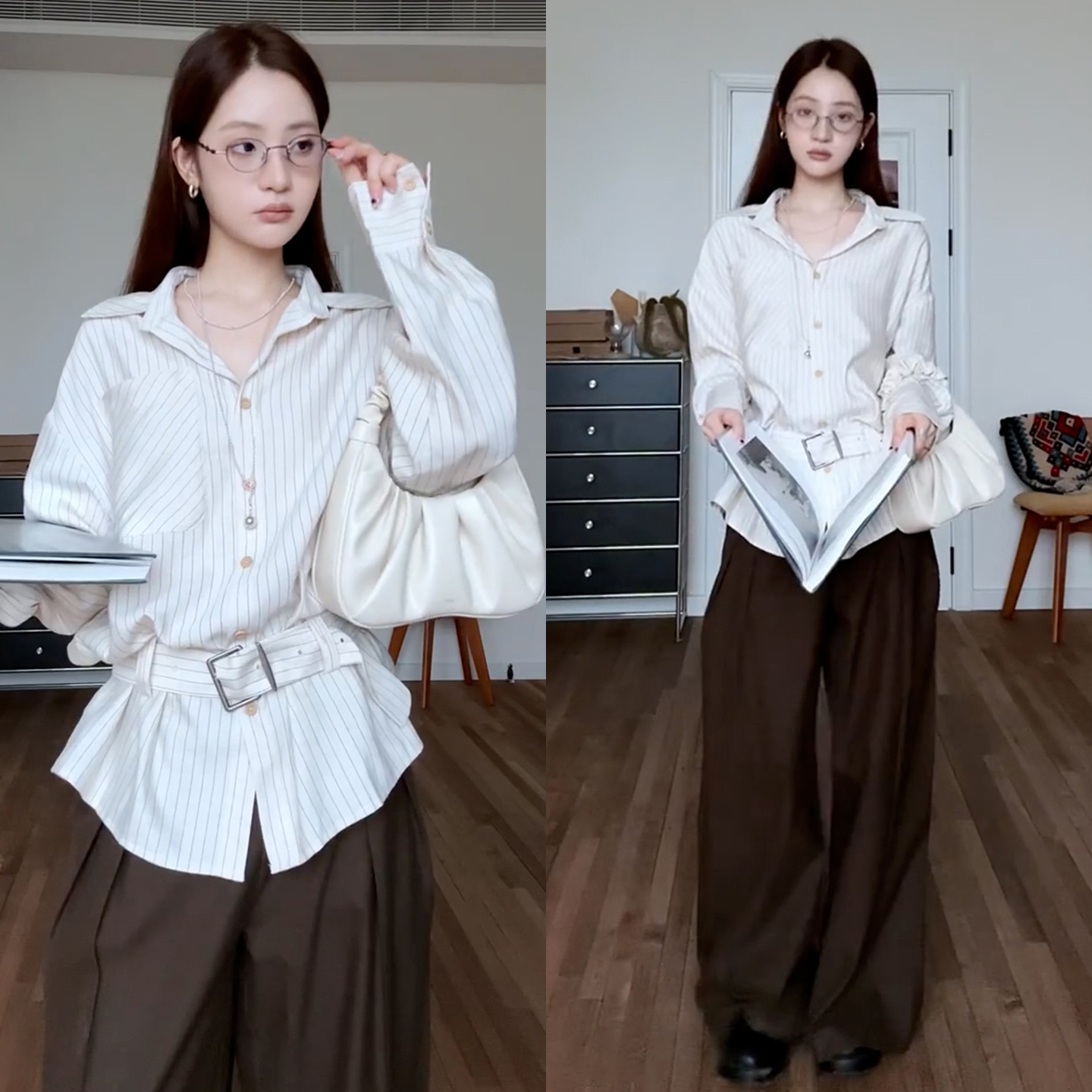 法式复古高智感绑带收腰条纹衬衫女初秋季设计感小众长袖显瘦上衣