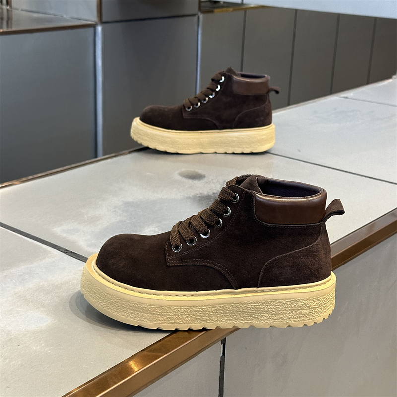 英伦风高端男鞋复古秋冬新款时尚百搭高帮系带厚底增高轻奢休闲鞋