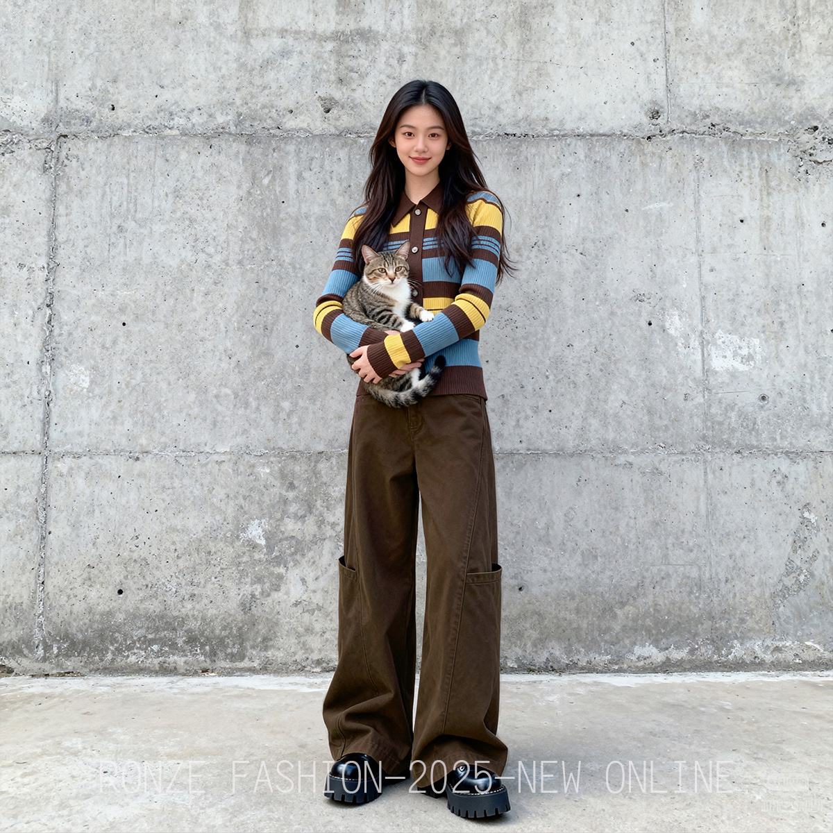 美式复古INS风琥珀色阔腿牛仔女宽松工装弯刀百搭拖地显瘦牛仔裤