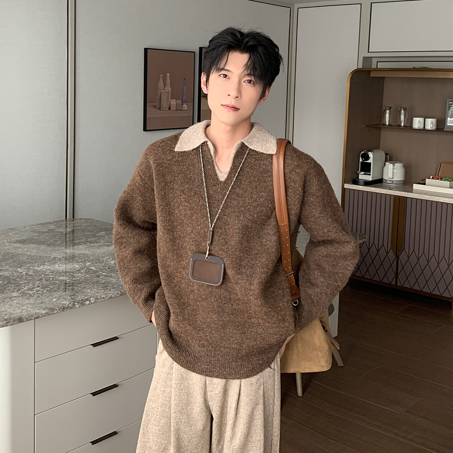 一轩轩轩【苍山赋雪】冬季慵懒感格雷系加厚男款内搭针织衫毛衣5510