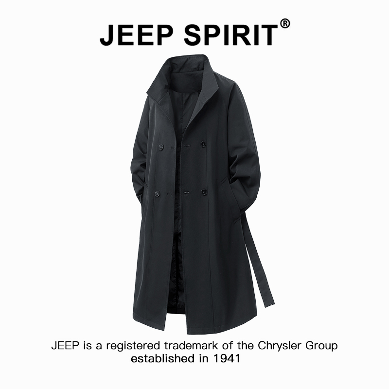 Jeep吉普英伦风潮牌中长款大衣男士秋冬美式高级感古巴领风衣外套