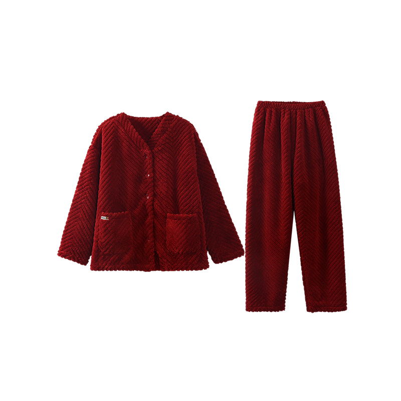 沁婧本命年情侣睡衣女冬季珊瑚绒2025新款大红结婚加厚家居服套装