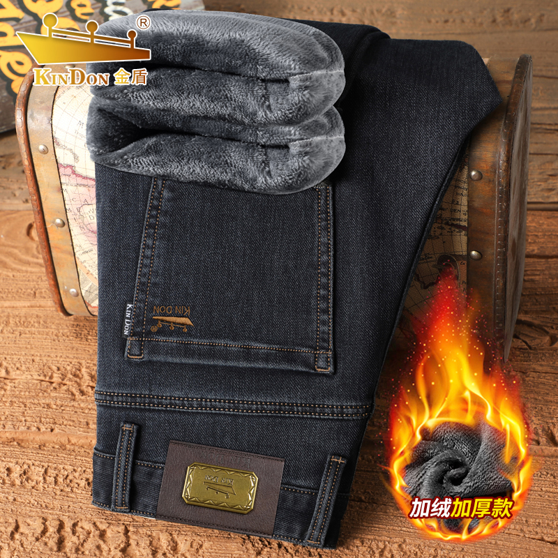 牛仔裤男款爆款2025秋冬加绒加厚保暖男士商务高腰宽松直筒裤子男