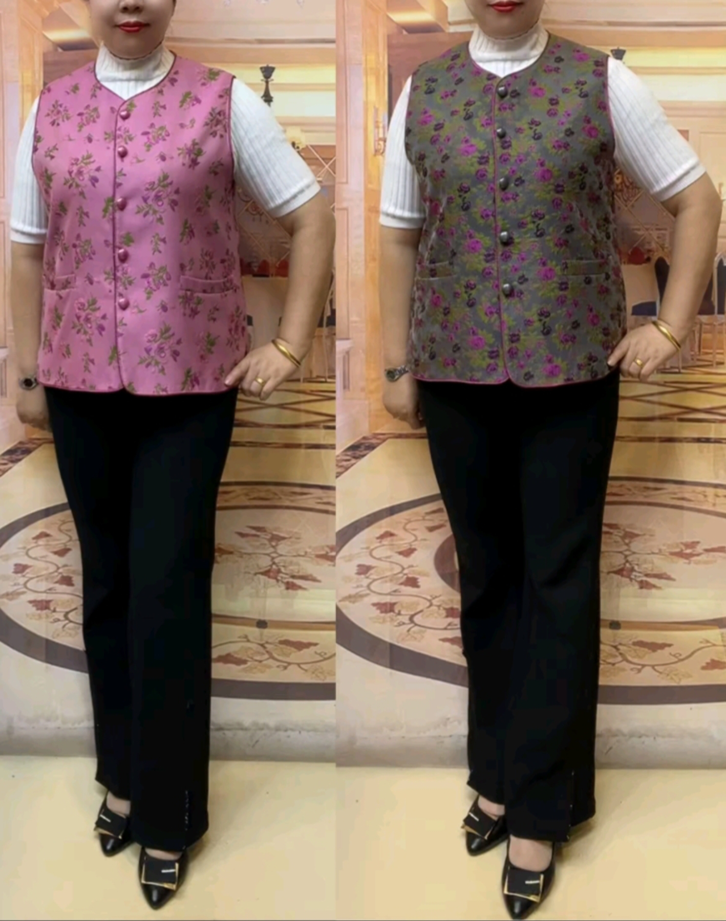 时尚新款带里衬碎花妈妈马甲衣长60公分左右厂家直销自留自留款