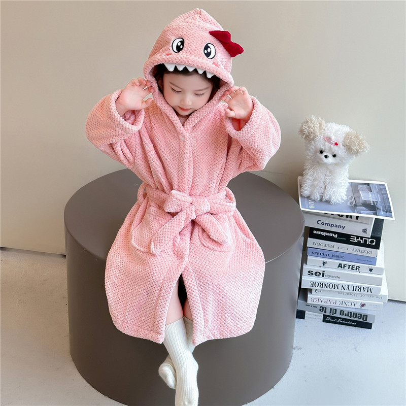 儿童可穿式浴袍秋冬款加厚女孩珊瑚绒睡袍宝宝法兰绒睡衣女童浴衣