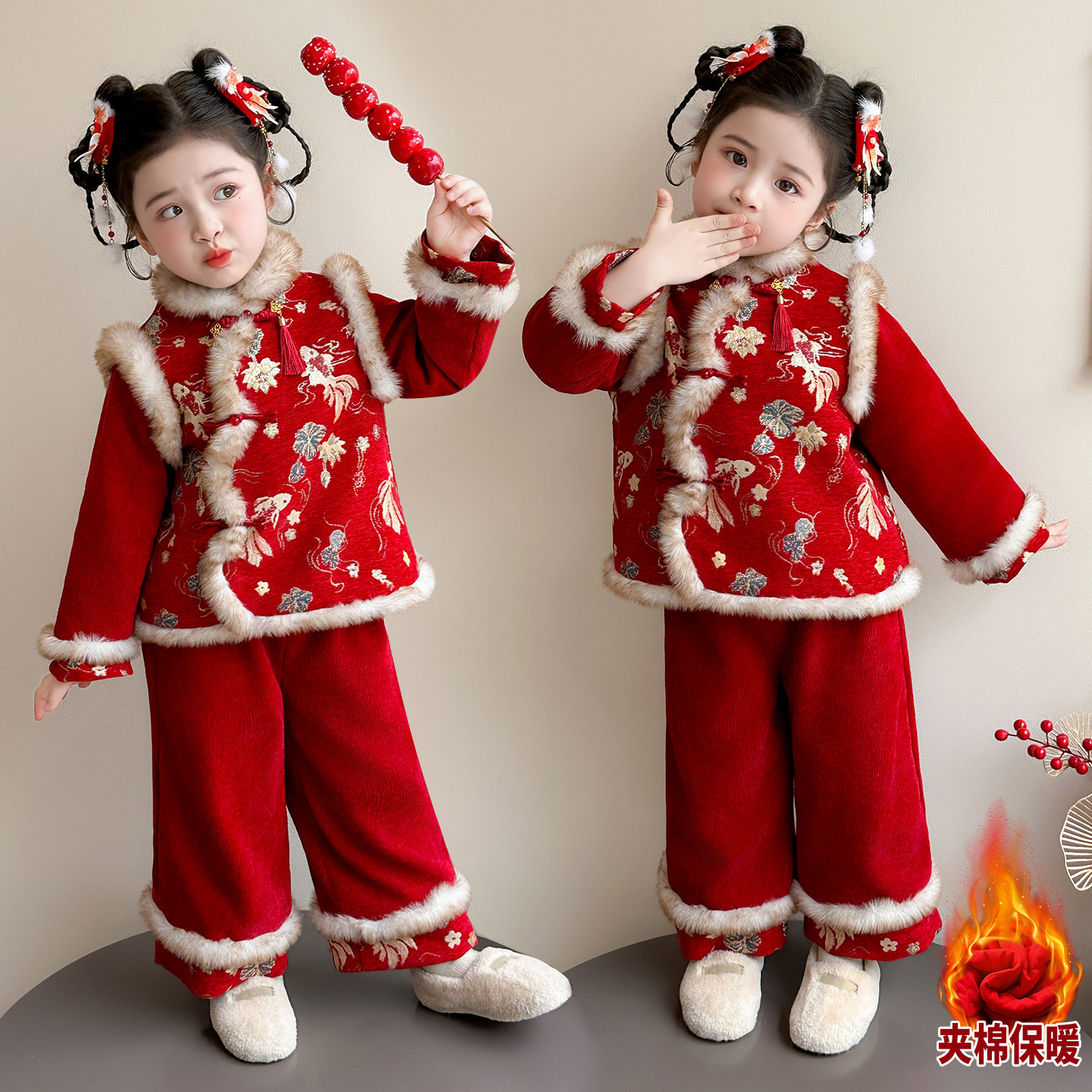 儿童汉服女童拜年服套装2026新款宝宝冬季过年衣服新中式国风唐装