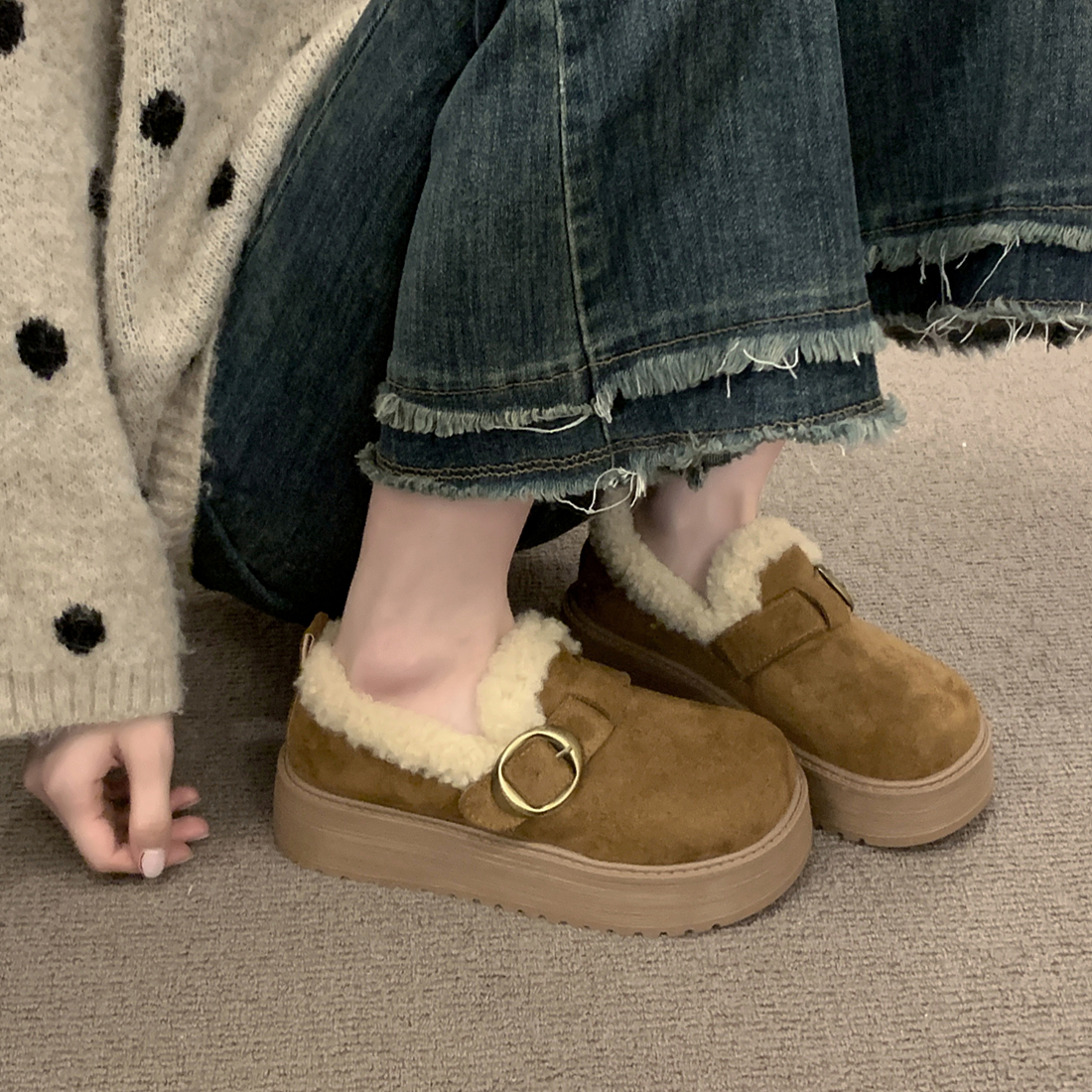 加绒保暖棉鞋女2025新款秋冬季厚底勃肯鞋毛绒保暖雪地鞋毛毛鞋子