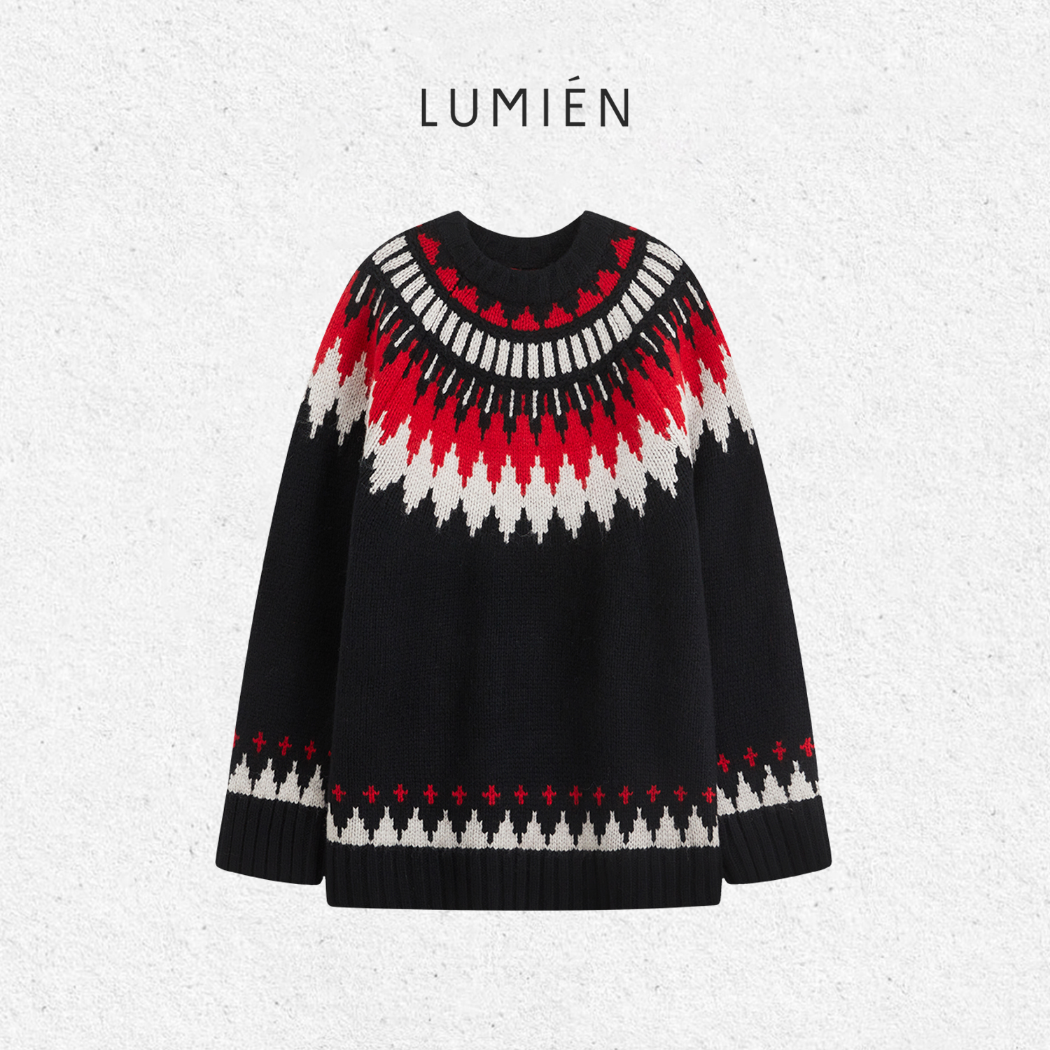 【LUMIEN 新品】费尔岛毛衣女秋冬宽松提花圆领针织衫LX5FSS105