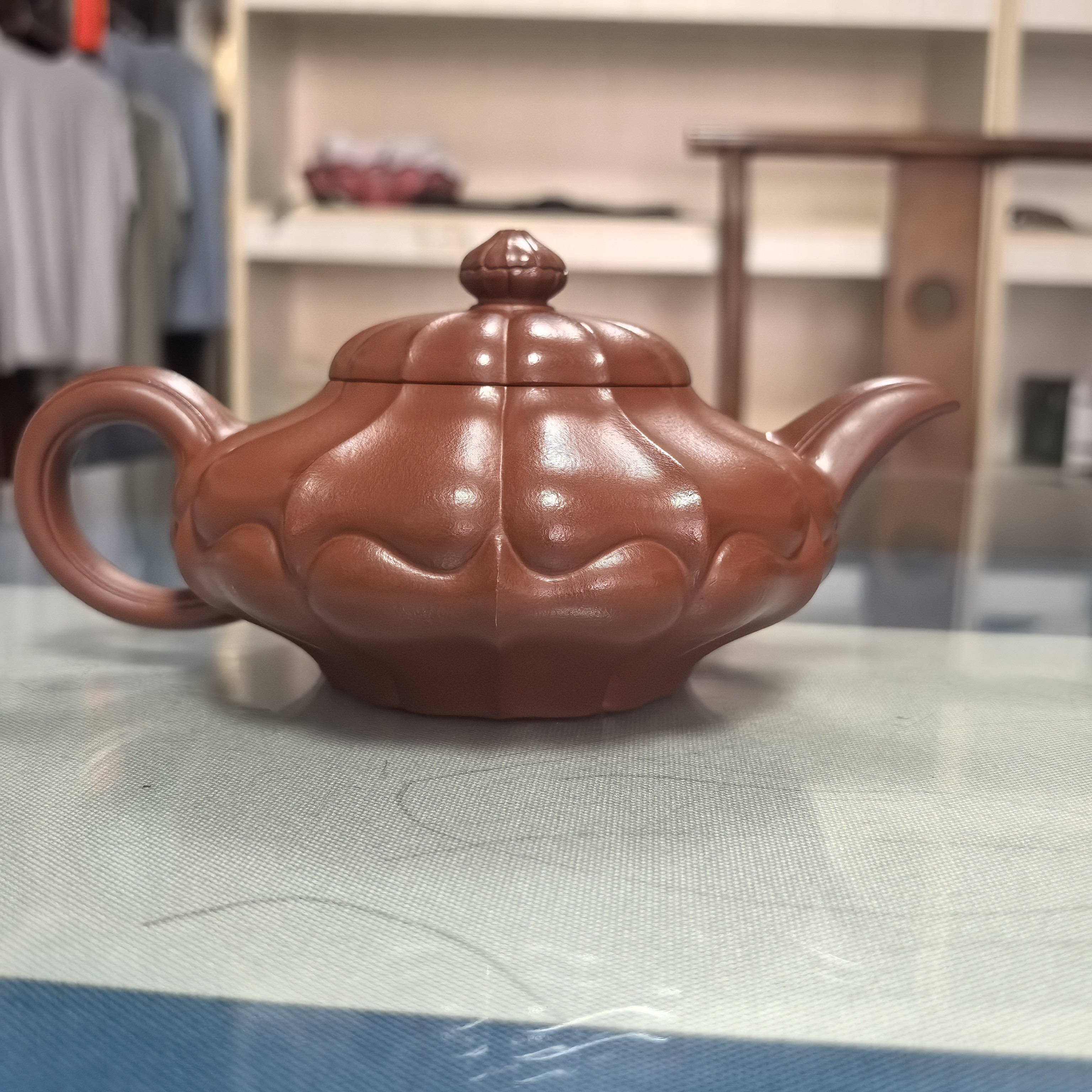 宜兴紫砂壶原矿朱泥筋纹器半手工制作合菱容量400CC老壶红泥茶具