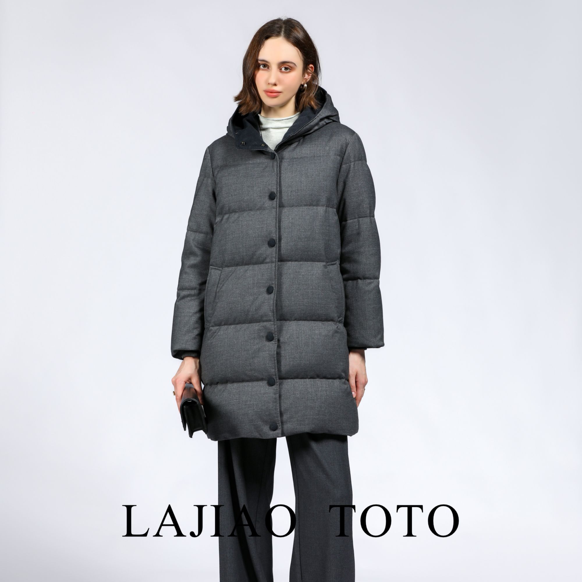 辣椒姐【暮云江南】冬季高级感气质女长款黑色保暖鹅绒服外套#6186